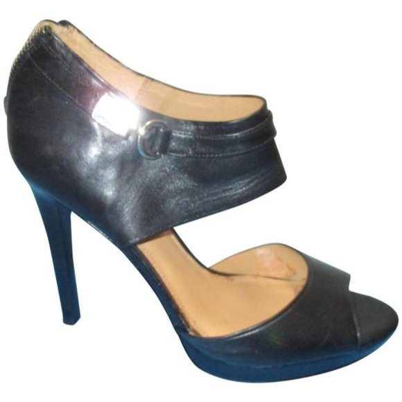 Coach Black Matte Platform Wexwood A6947 Open Toe Stiletto Pumps - Picture 1 of 9